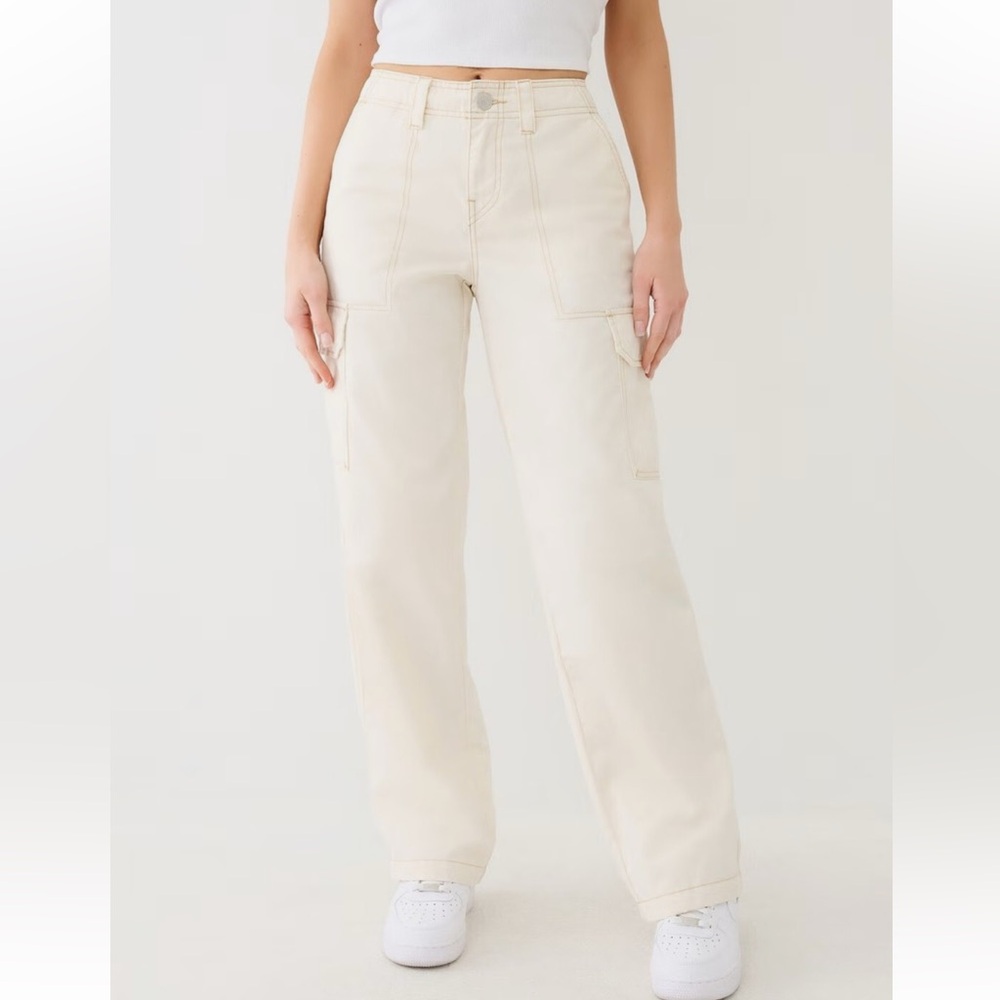 True Religion | Women’s Cream Military Single Needle Cargo Pants | Size 28 NWT